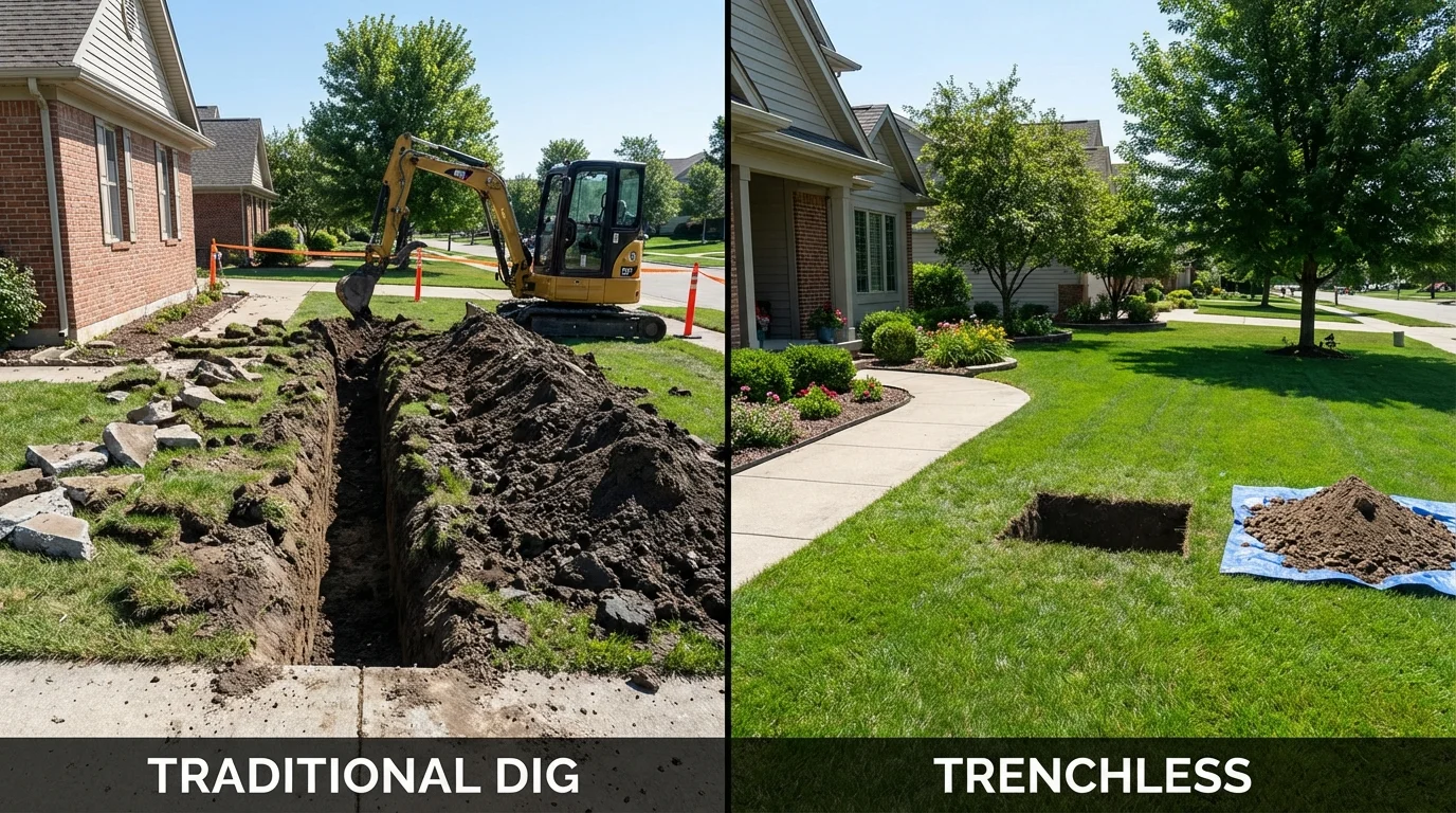 Trenchless sewer repair with minimal yard damage versus traditional excavation in La Grande, OR